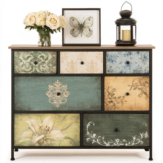 Komoda z szufladami, tapicerowany tkaniną, kolor: szary